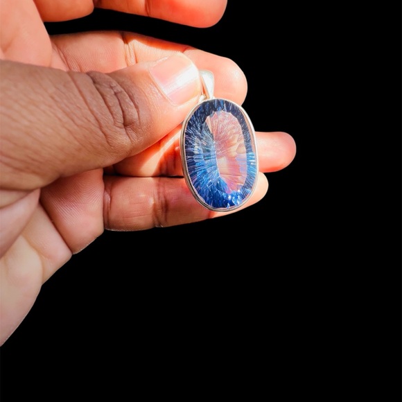 Blue mystic topaz 925 Sterling Silver Pendant - Picture 4 of 10